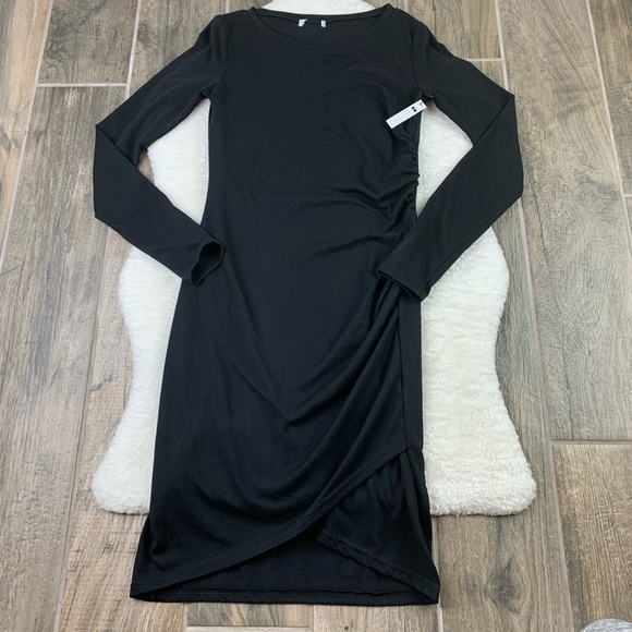 Leith Dresses & Skirts - Keith Ruched Black Long-Sleeve Dress NWOT